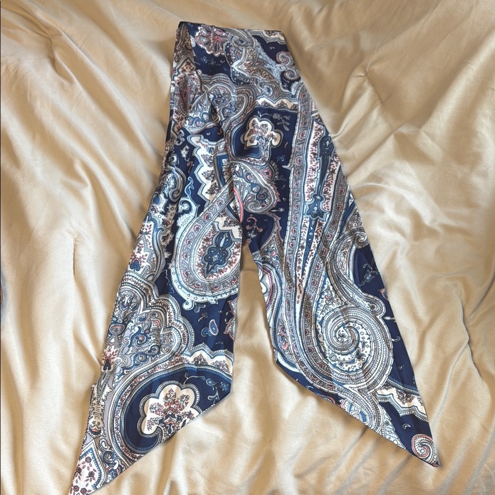 Paisley Silk Scarf in Blue and White